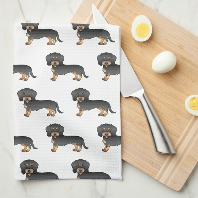 Black And Tan Wire Haired Dachshund Dog Pattern Kitchen Towel (Quarter Fold)