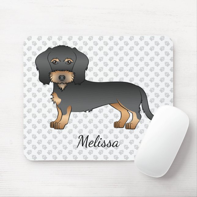 Black And Tan Wire Haired Dachshund Dog With Name Mouse Pad (With Mouse)