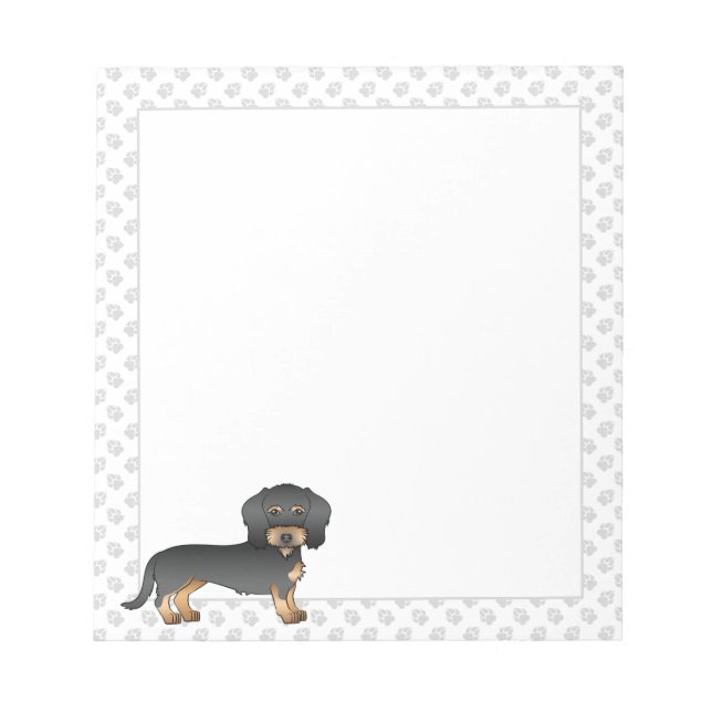 Black And Tan Wire Haired Dachshund Dog With Paws Notepad (Front)