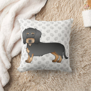 Black And Tan Wire Haired Dachshund Dog With Paws Throw Pillow