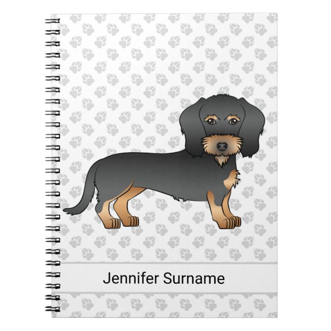 Black And Tan Wire Haired Dachshund Dog With Text Notebook (Front)