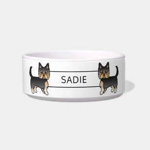 Black And Tan Yorkshire Terrier Cartoon Dog & Name Bowl