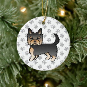 Black And Tan Yorkshire Terrier Cartoon Dog & Paws Ceramic Ornament