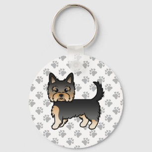 Black And Tan Yorkshire Terrier Cartoon Dog & Paws Keychain