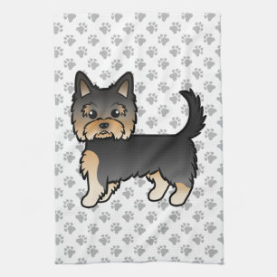 Black And Tan Yorkshire Terrier Cartoon Dog & Paws Kitchen Towel