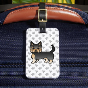Black And Tan Yorkshire Terrier Cartoon Dog & Text Luggage Tag