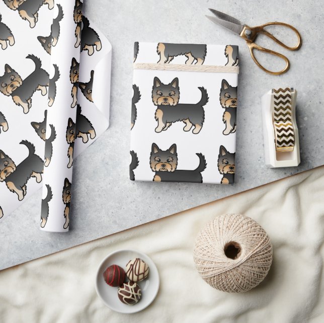 Black And Tan Yorkshire Terrier Cute Dog Pattern Wrapping Paper (Crafts)