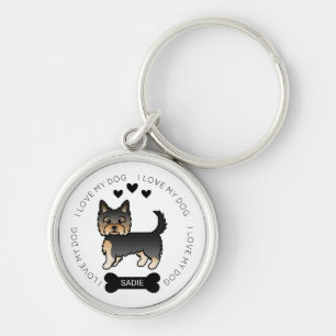 Black And Tan Yorkshire Terrier Dog Love & Name Keychain