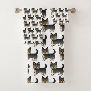 Black And Tan Yorkshire Terrier Dog Pattern Bath Towel Set