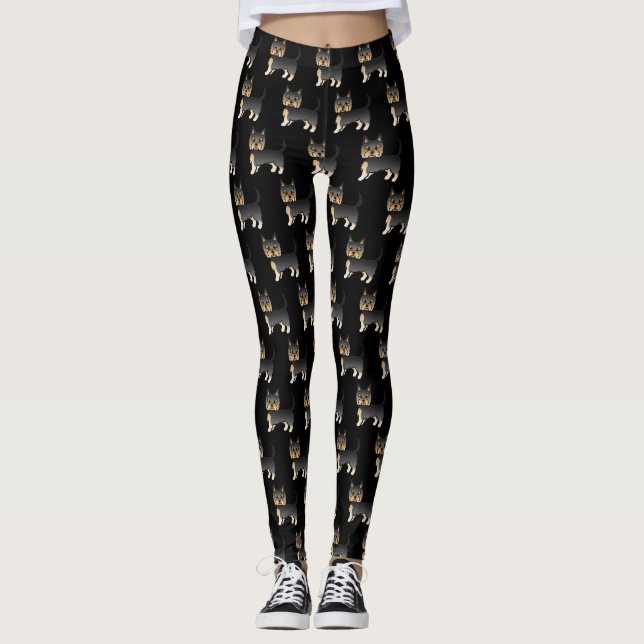 Black And Tan Yorkshire Terrier Dog Pattern Leggings (Front)