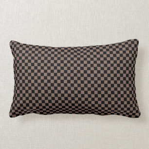 Black and Taupe Brown Chequered Lumbar Pillow