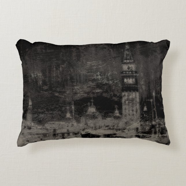 Black and Taupe Distressed Skyline Venice Italy Accent Pillow (Front)