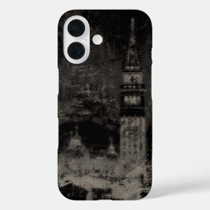 Black and Taupe Distressed Skyline Venice Italy iPhone 16 Case