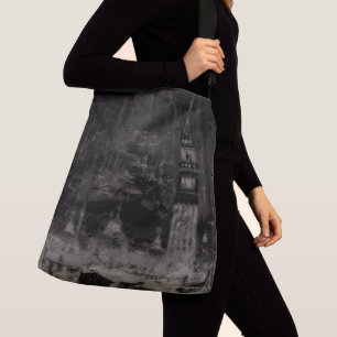Black and Taupe Distressed Skyline Venice Italy Crossbody Bag