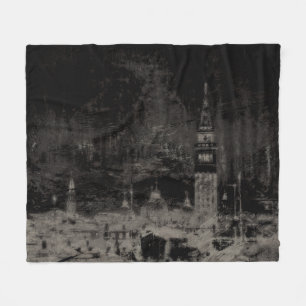 Black and Taupe Distressed Skyline Venice Italy Fleece Blanket