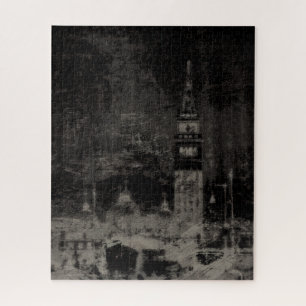 Black and Taupe Distressed Skyline Venice Italy Jigsaw Puzzle
