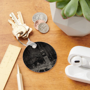 Black and Taupe Distressed Skyline Venice Italy Keychain