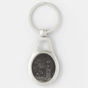 Black and Taupe Distressed Skyline Venice Italy Keychain