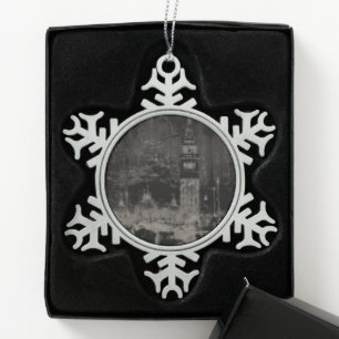 Black and Taupe Distressed Skyline Venice Italy Snowflake Pewter Christmas Ornament