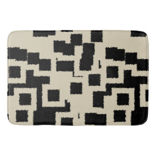 Black and Taupe squares Bath Mat