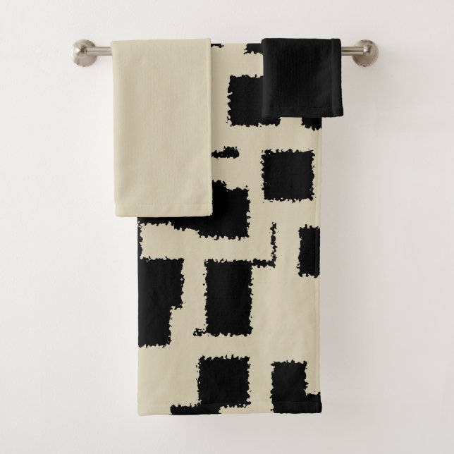 Black and Taupe squares Bath Towel Set (Insitu)