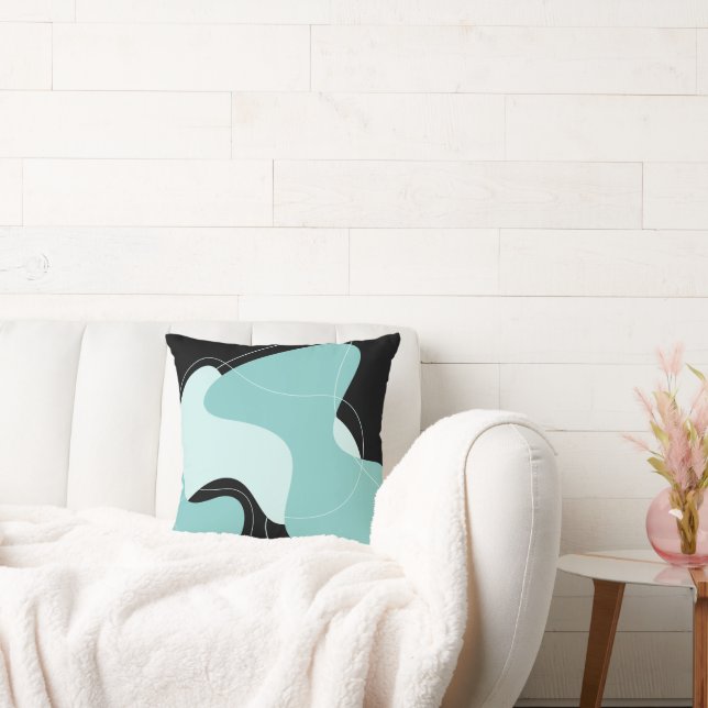 Black and Teal Abstract Throw Pillow (Couch)