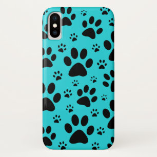 Black and teal animal paw print pattern Case-Mate iPhone case