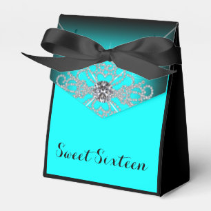 Black and Teal Blue Sweet 16 Birthday Party Favor Box