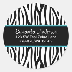 Black and Teal Blue Zebra Custom Address Label
