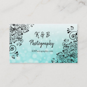 Black and Teal Bubbles Fancy Border  Business Card