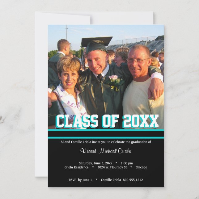 Black and Teal Class Of Graduation Party Invite (Front)
