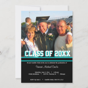 Black and Teal Class Of Graduation Party Invite