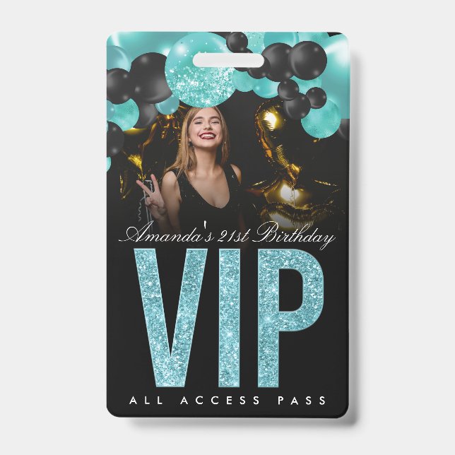 Black and Teal Customizable VIP All Access Badge (Front)