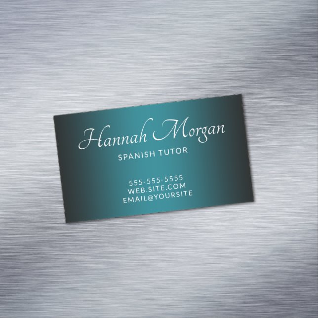 Black and Teal Elegant Ombre Magnetic Business Card (In Situ)