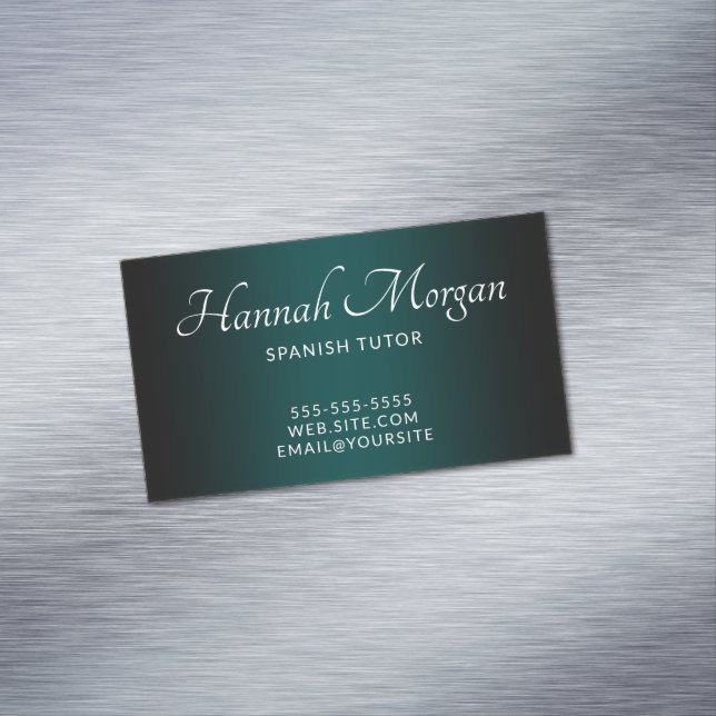 Black and Teal Green Elegant Ombre Magnetic Business Card (In Situ)