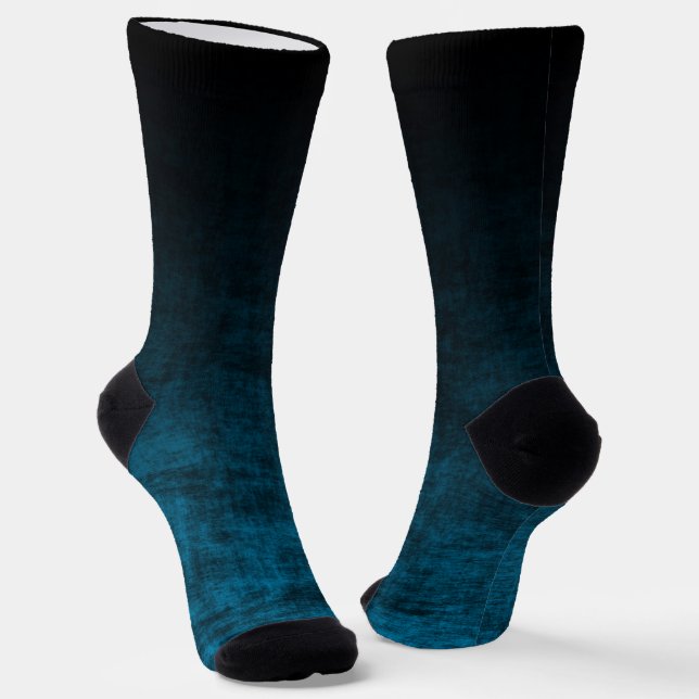 Black and Teal Grunge Ombre Texture Socks (Angled)