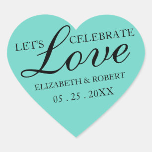 Black and Teal Heart - Wedding Invitation Stickers