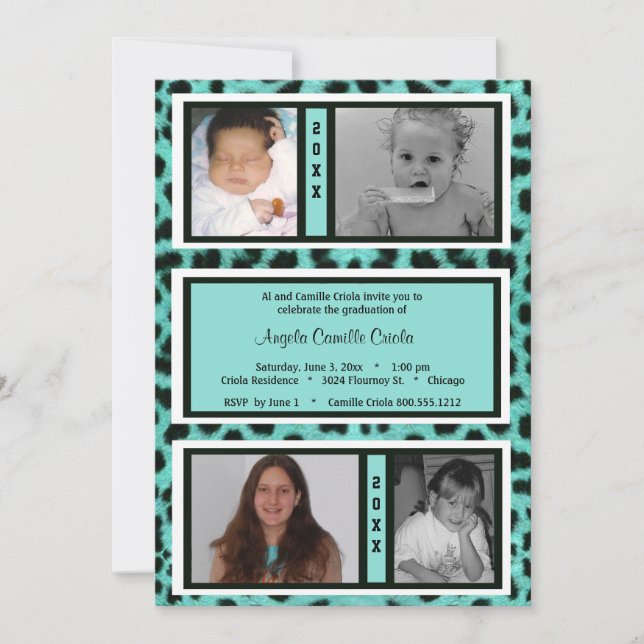 Black and Teal Leopard Photo Graduation Invite (Front)