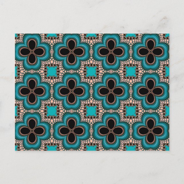 Black and teal Moroccan style geometric pattern Postcard (Front)