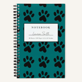 Black And Teal Paw Print Personalized Notebook
