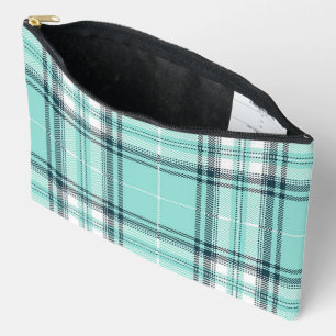 Black and Teal Plaid Print w/Initials Accessory Pouch
