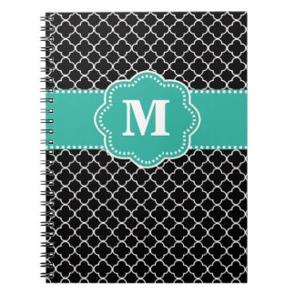 Black and Teal Quatrefoil Monoagram Notebook