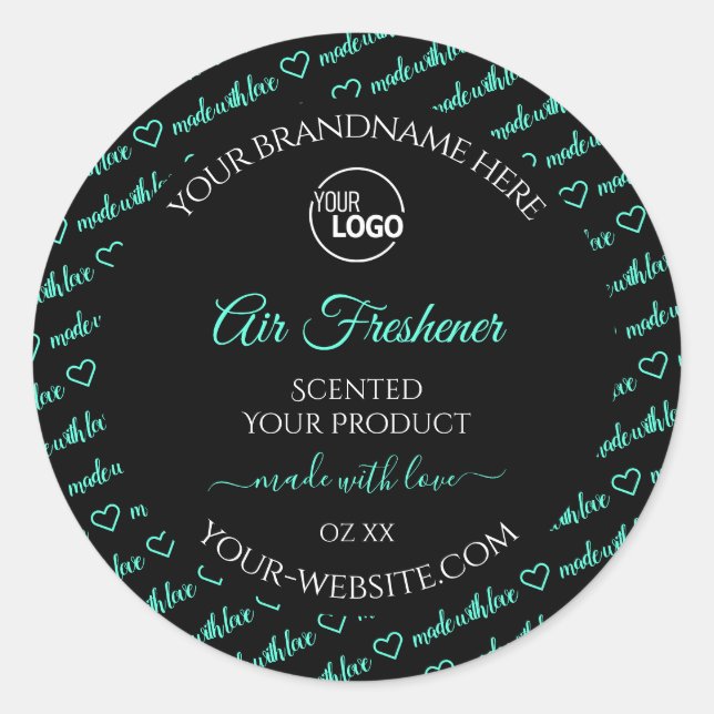 Black and Teal Word Cloud Product Labels with Logo (Front)