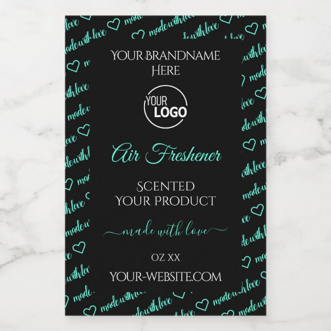 Black and Teal Word Cloud Product Labels with Logo (Single Label)