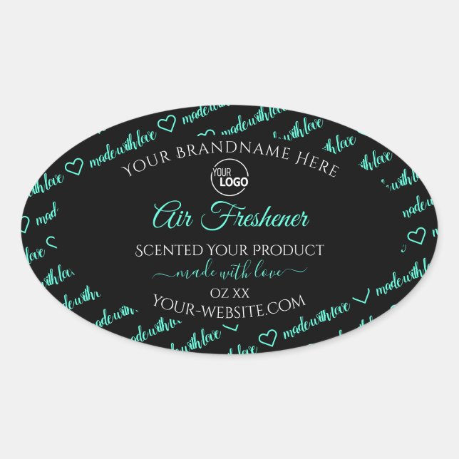 Black and Teal Word Cloud Product Labels with Logo (Front)