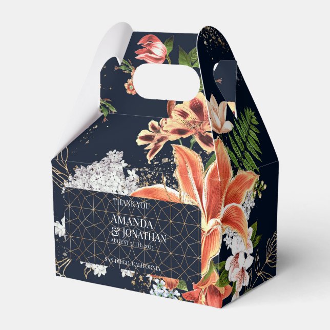 Black and Terracotta Floral Wedding Favour Box (Front Side)
