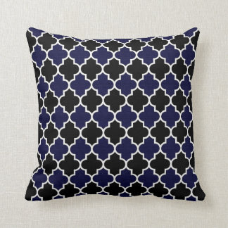 Black and Textured Navy Blue Quatrefoil Decorative Throw Pillow