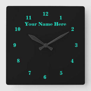 Black and Turquoise Clock - Custom Text and Colour