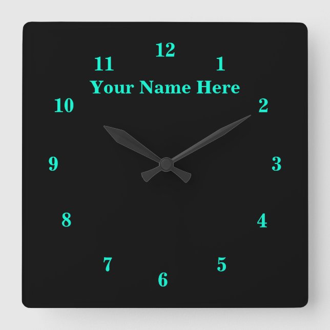 Black and Turquoise Clock - Custom Text and Colour (Front)