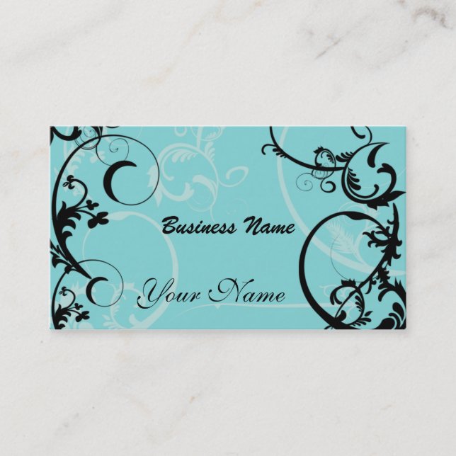Black and Turquoise Floral Business Card (Front)